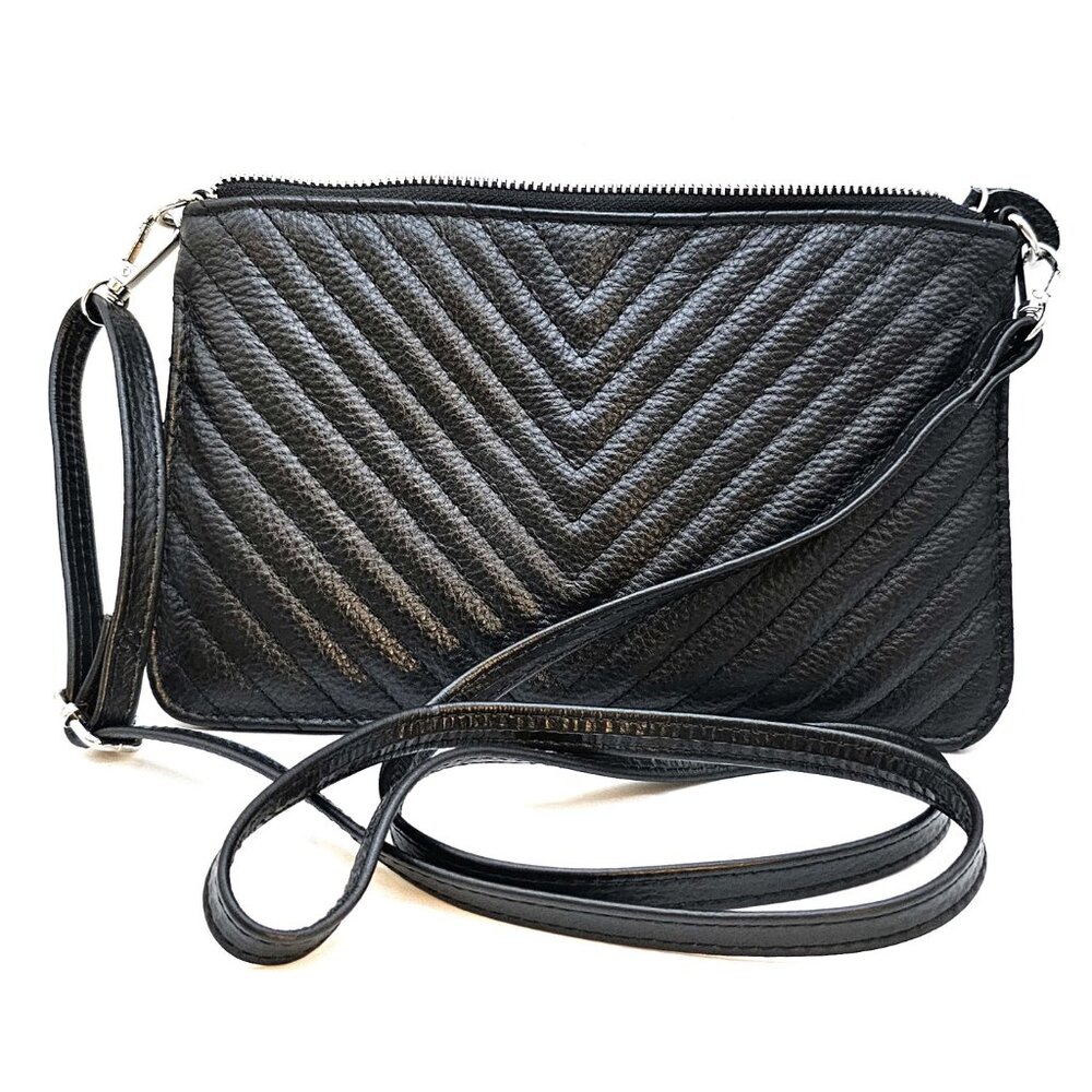 Beren Black Quilted Leather Crossbody Purse Clutch – Small Organizer Bag - Picture 9 of 9